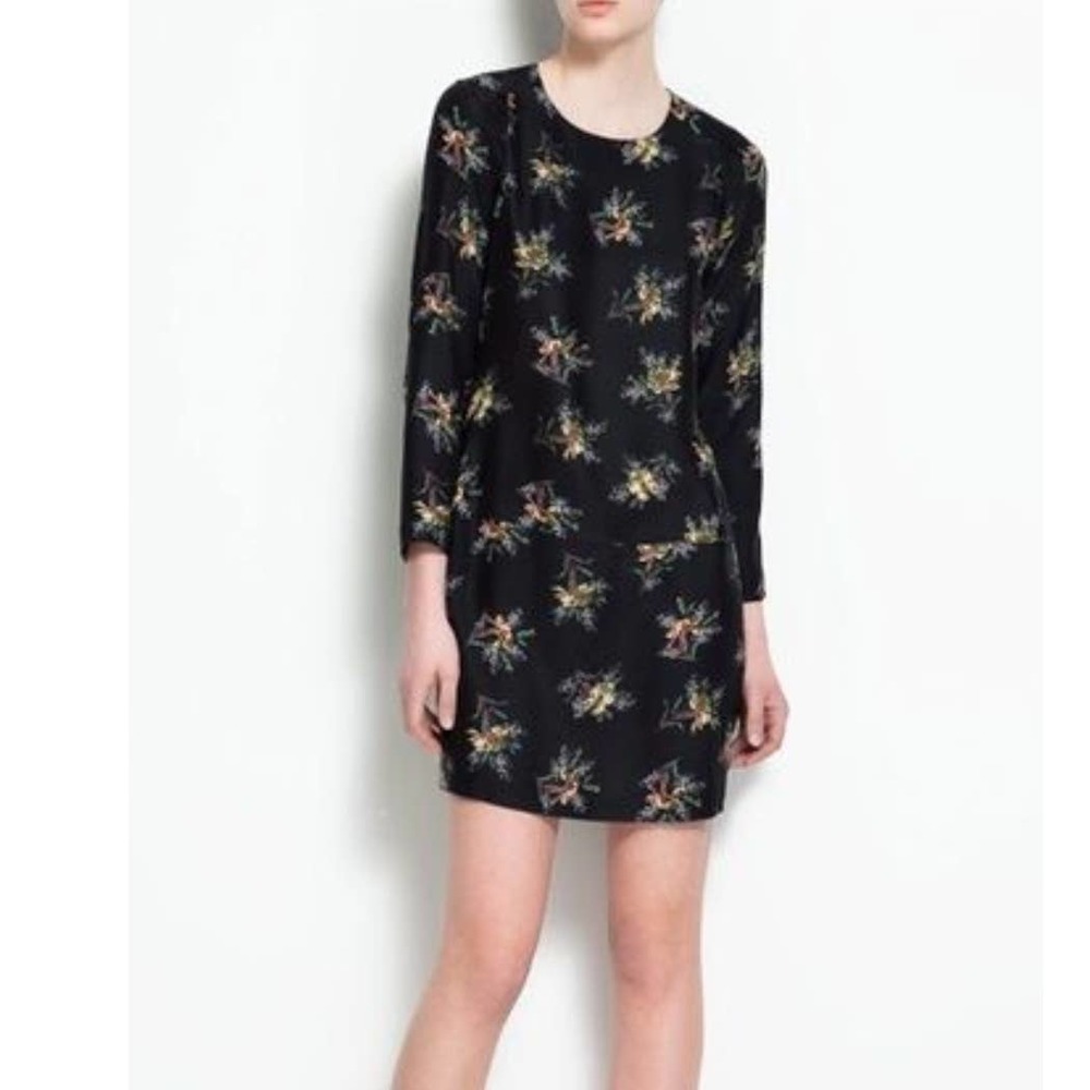 Zara Woman 100% Mulberry Silk Floral Hipster  Shift Dress Size Medium